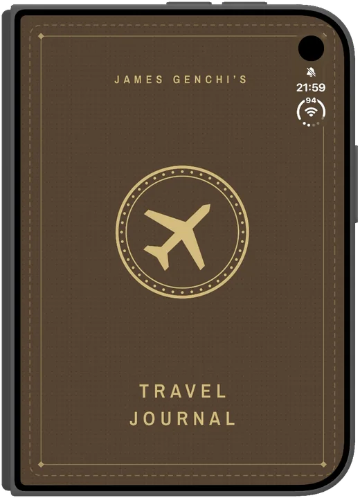 Brown leather cover with a gold plane emblem